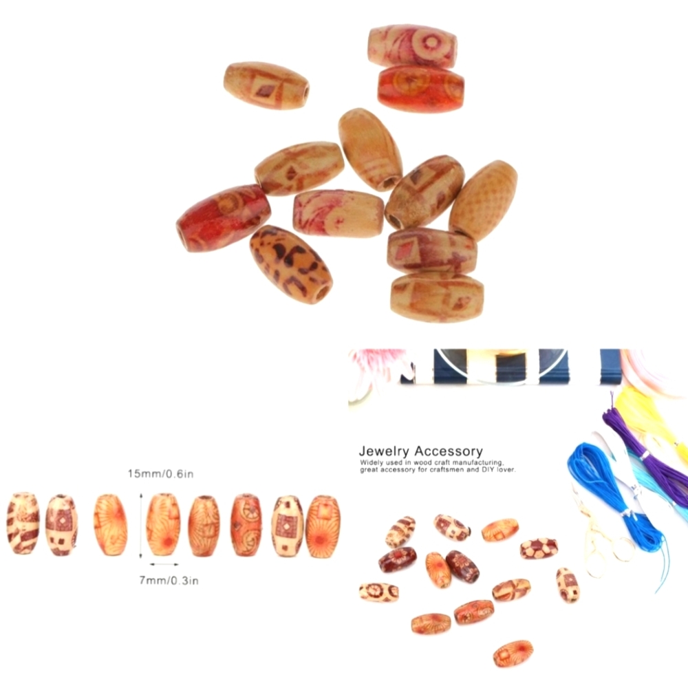 🍎 New 100 Wooden Beads Lot DIY Crafts Jewelry Spacers Findings Art Paint Print